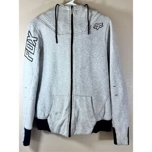 Y2K Fox Racing Sasquatch Heather Gray Full Zip Up Hoodie Sweatshirt Men's Medium